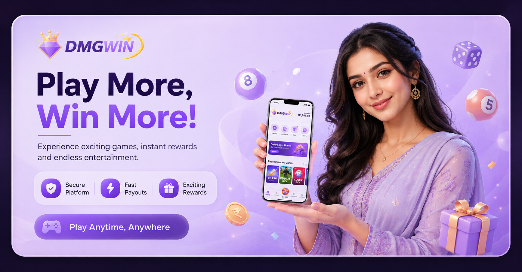 DmgWin — Play More, Win More — secure platform, fast payouts, exciting rewards